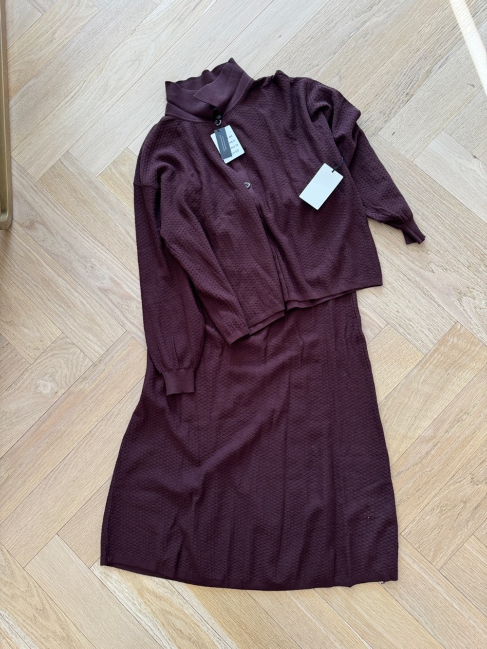 Women's Midi Two-Piece Dress Set in Deep Plum
